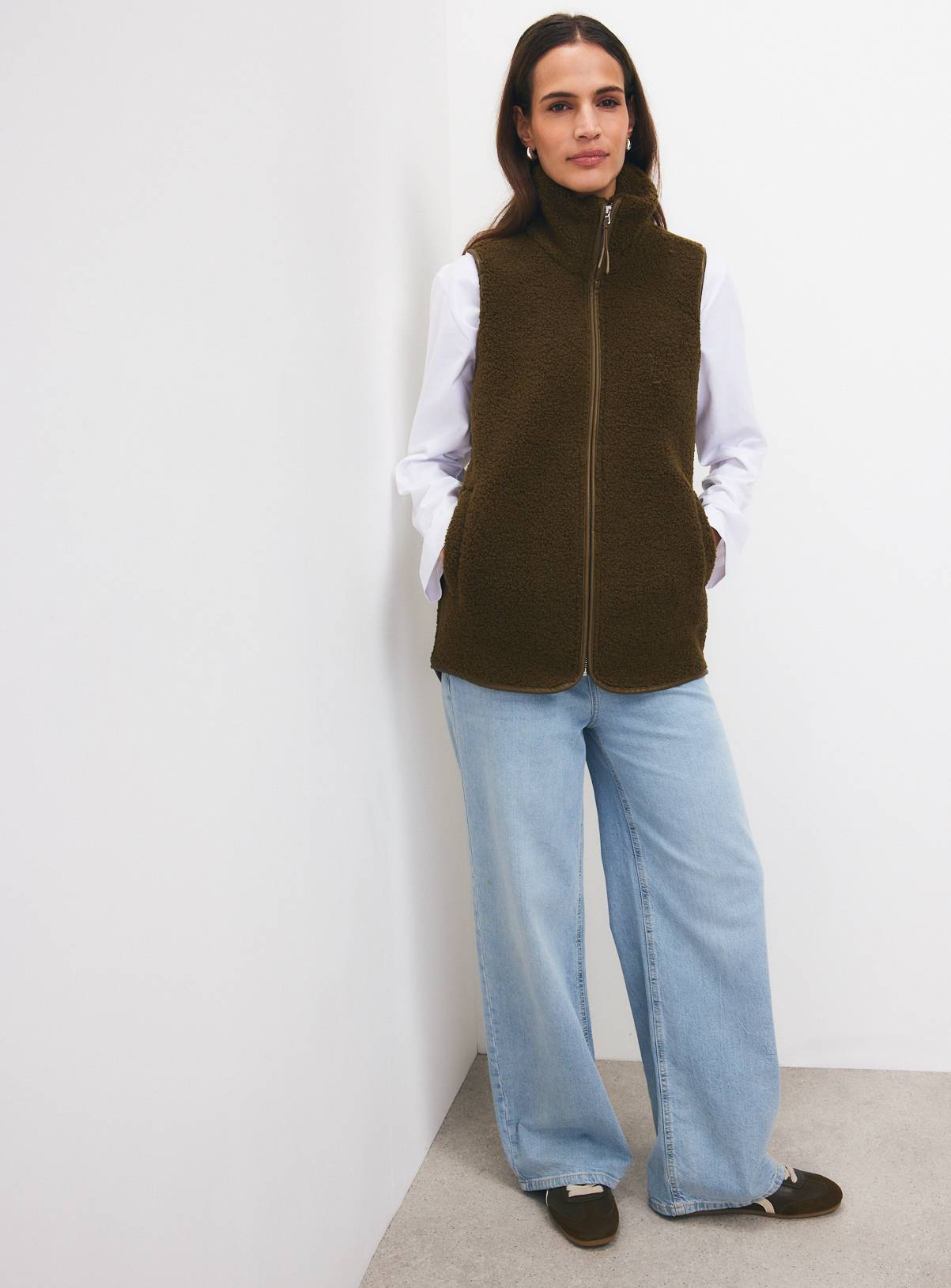 Dark Green Borg Zip Through Gilet XXL - Image 3